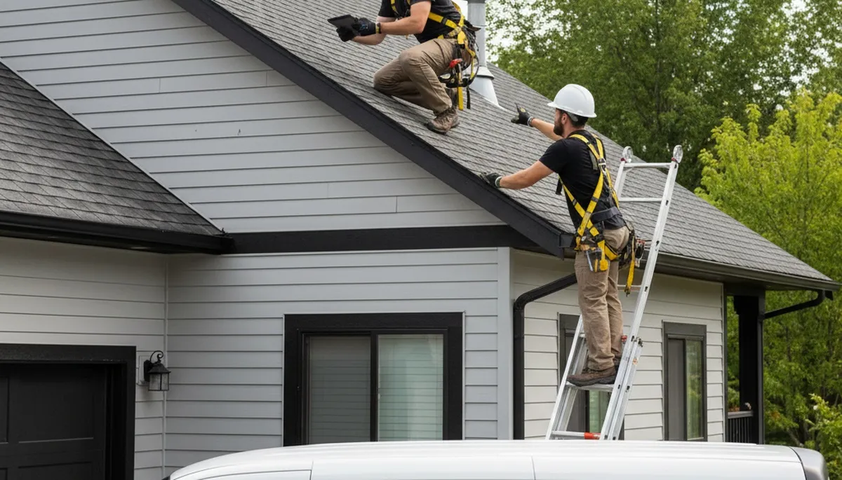 Roof inspection expert checking vinyl siding and shingles in Fort Collins, CO