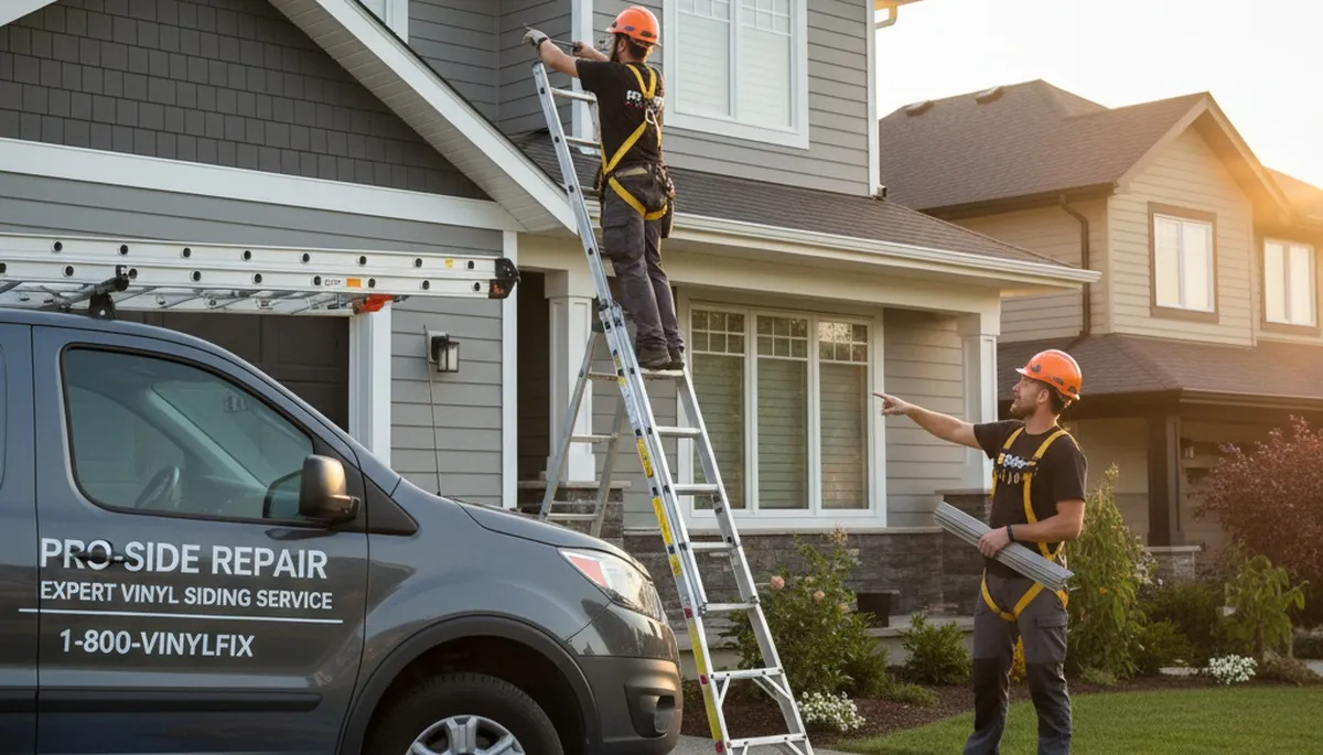Technician repairing damaged vinyl siding on home exterior in Fort Collins, CO
